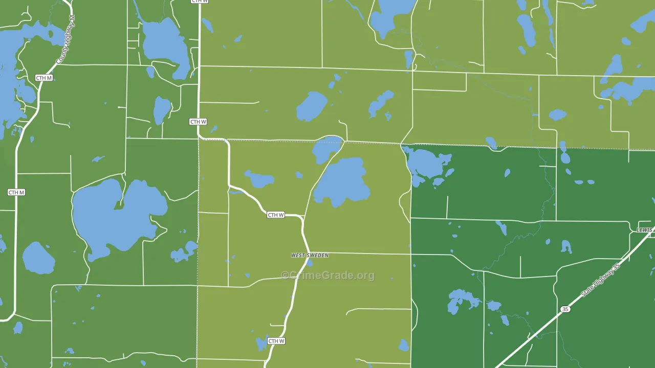 West Sweden, WI Map of Vehicle Theft Rates
