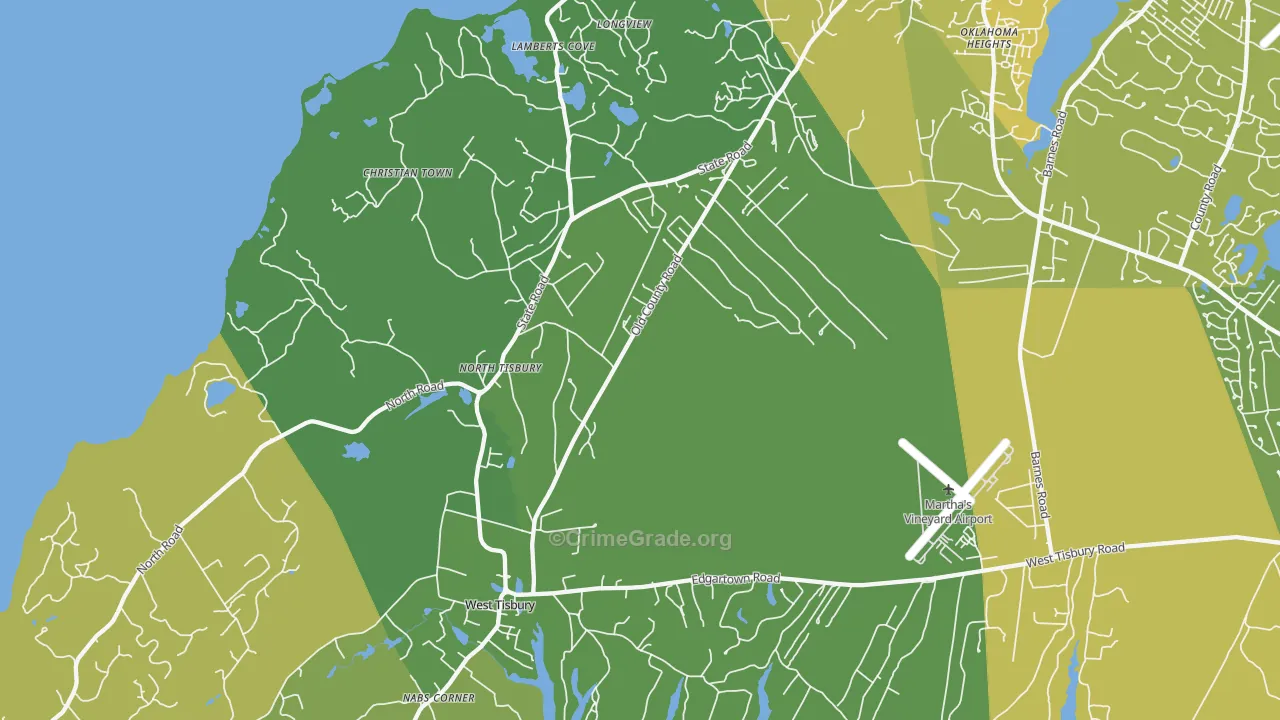 West Tisbury, MA Map of Vehicle Theft Rates