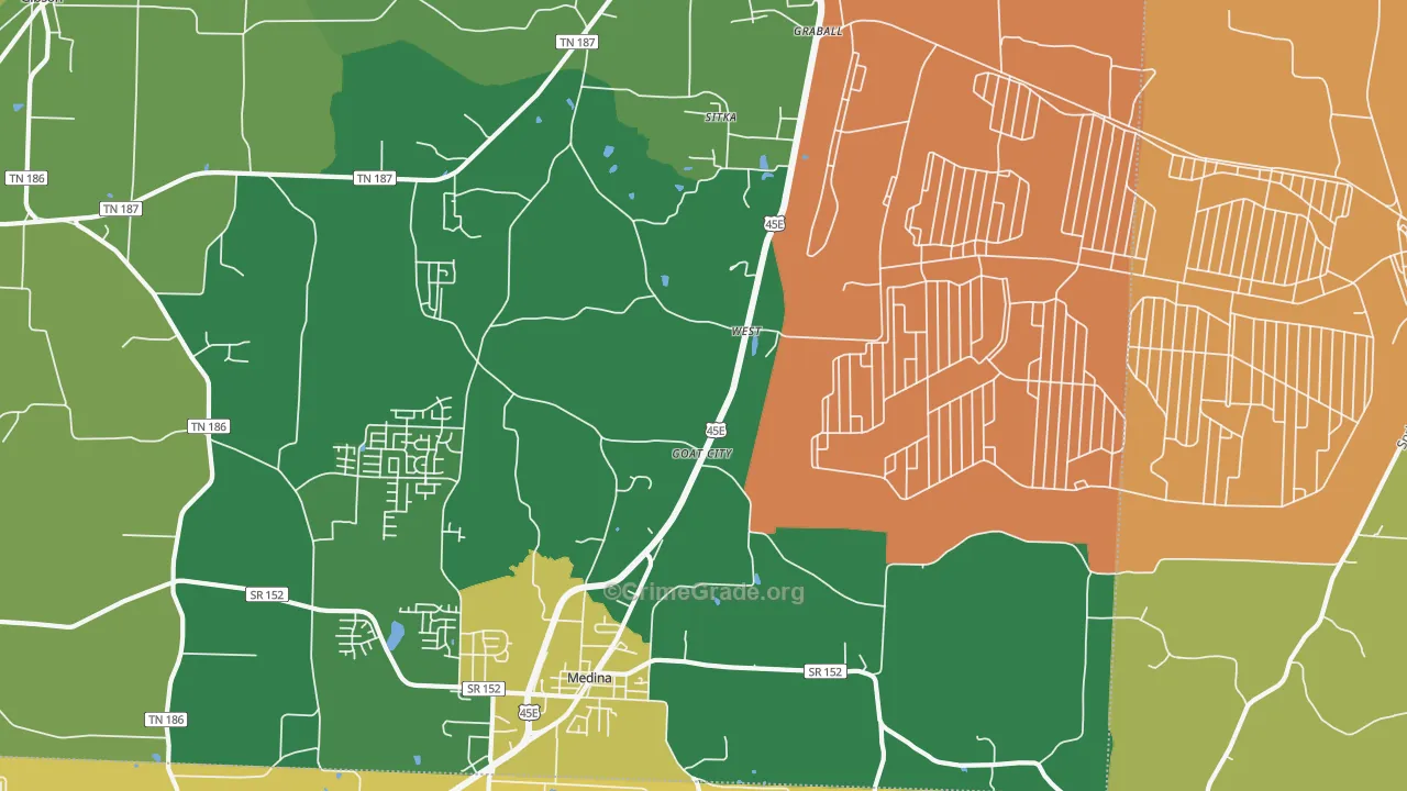 West, TN Map of Vehicle Theft Rates