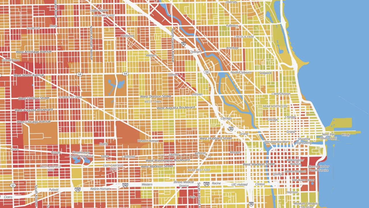 West Town, Chicago, IL Map of Vehicle Theft Rates