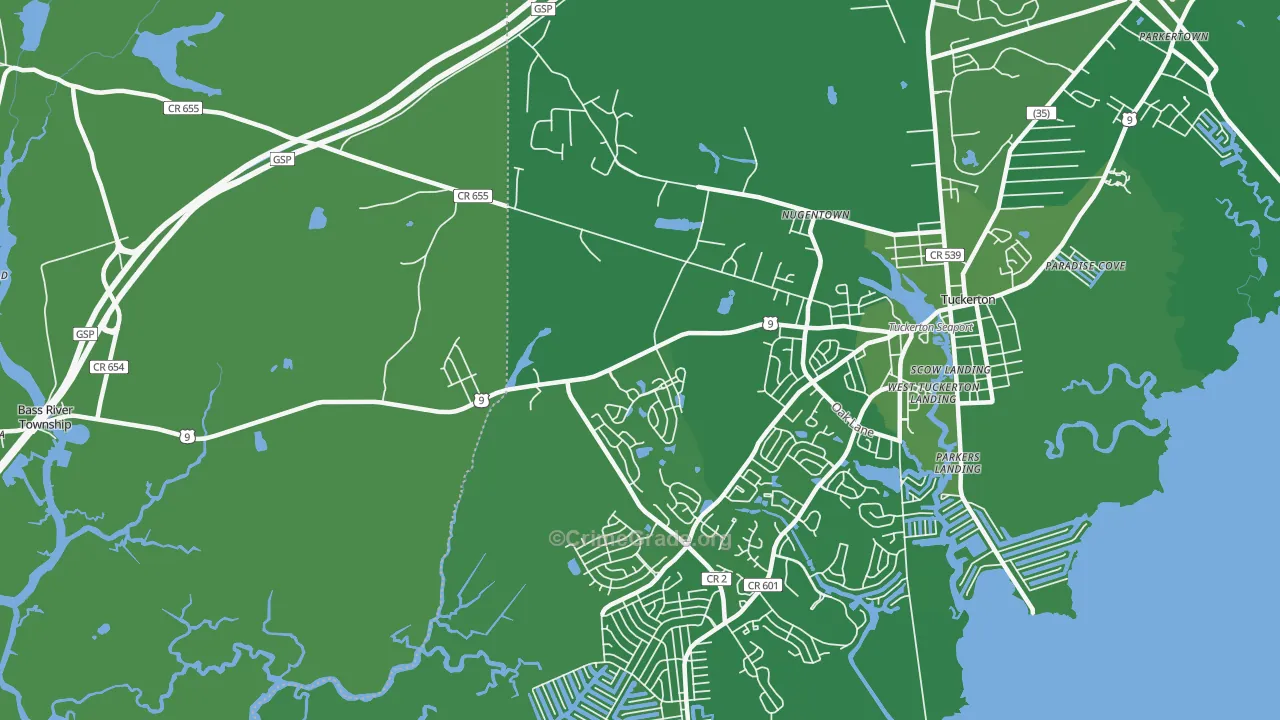 West Tuckerton, NJ Map of Vehicle Theft Rates