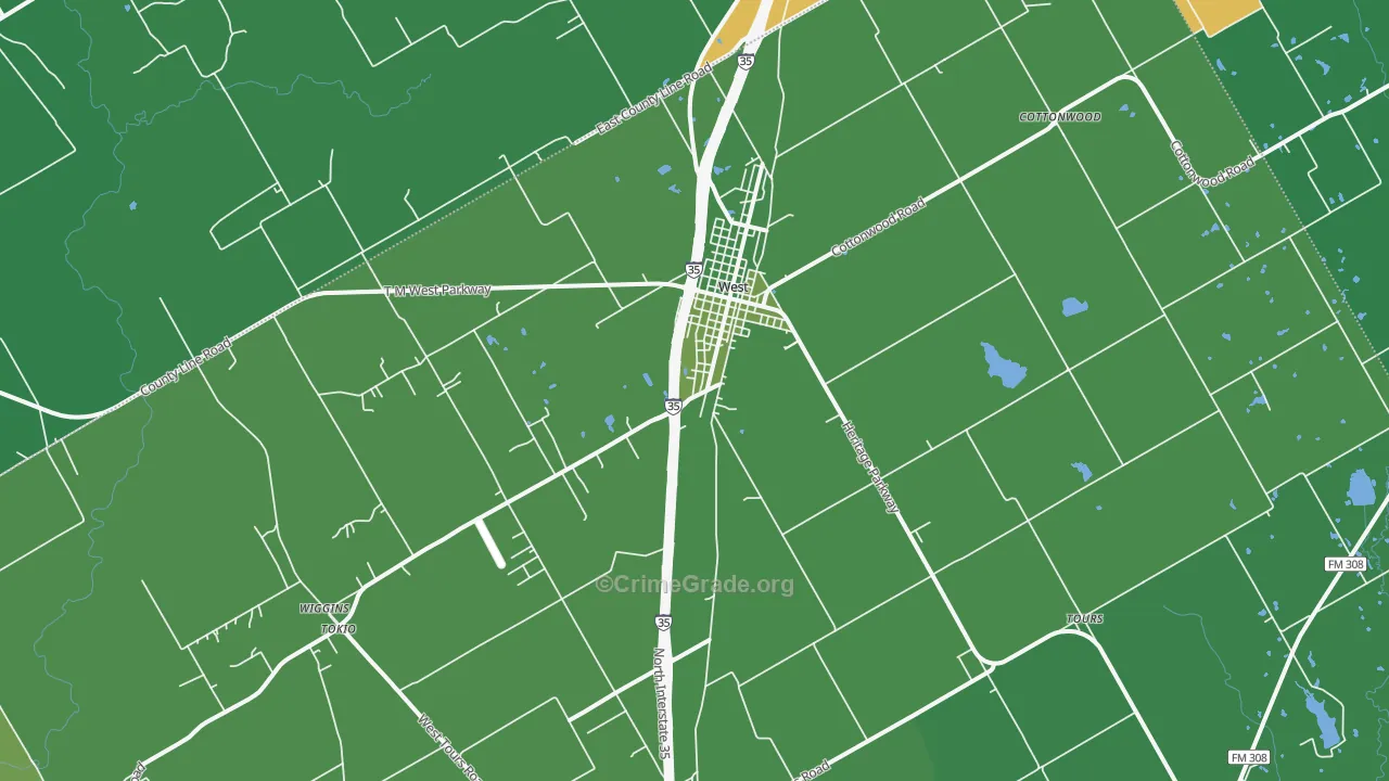 West, TX Map of Vehicle Theft Rates