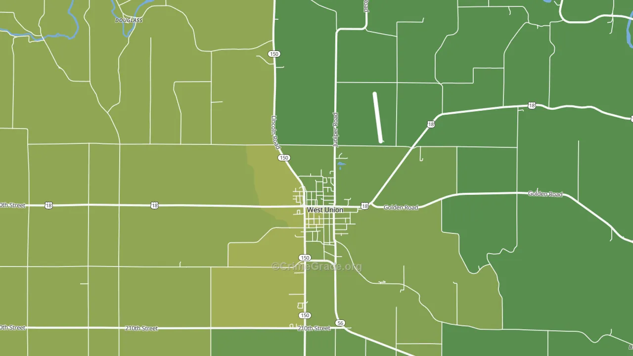 West Union, IA Map of Vehicle Theft Rates