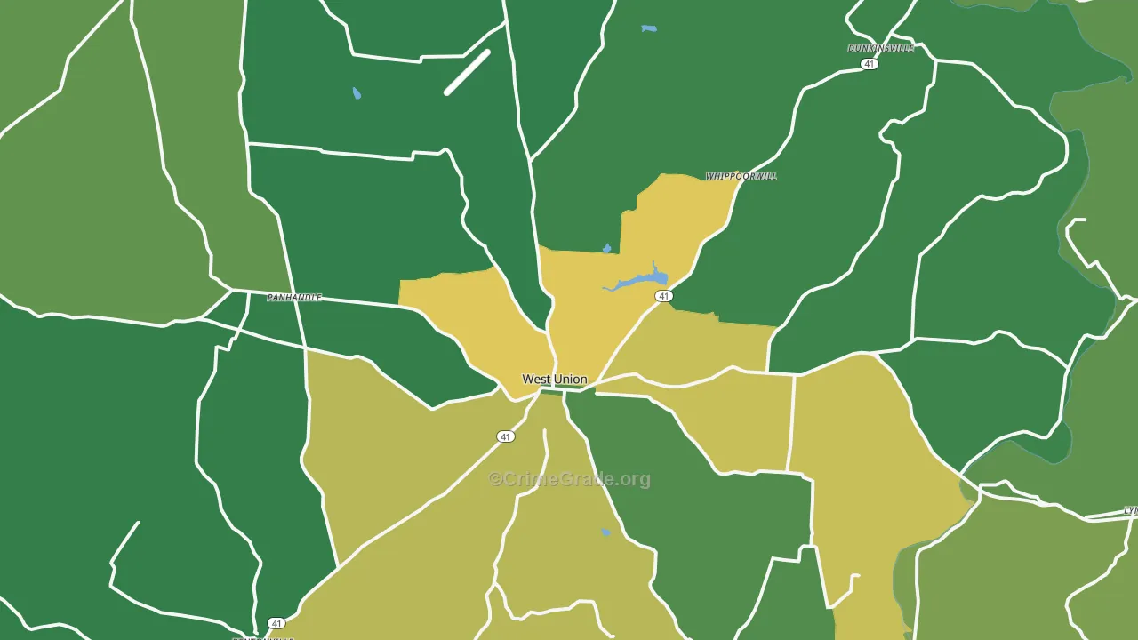 West Union, OH Map of Vehicle Theft Rates