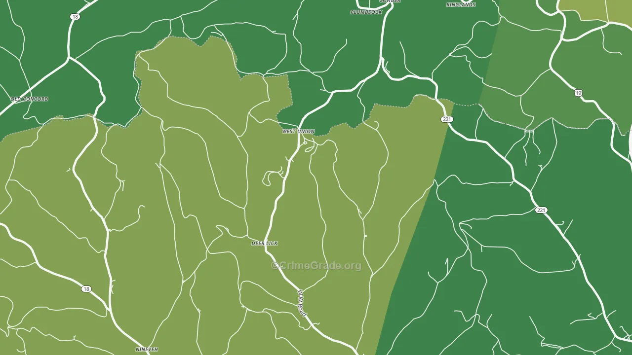 West Union, PA Map of Vehicle Theft Rates