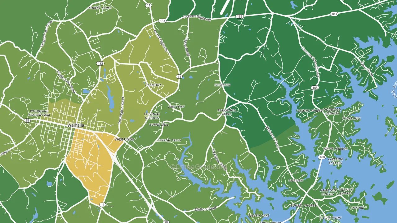 West Union, SC Map of Vehicle Theft Rates