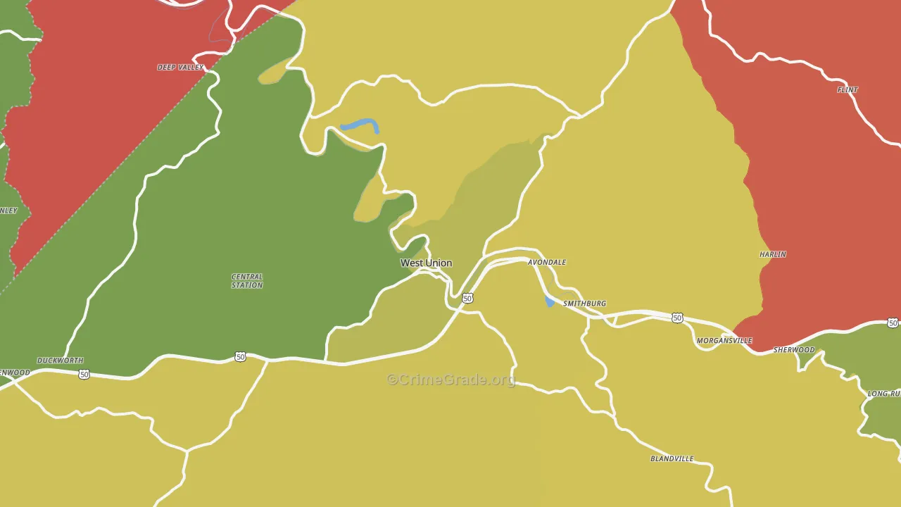West Union, WV Map of Vehicle Theft Rates
