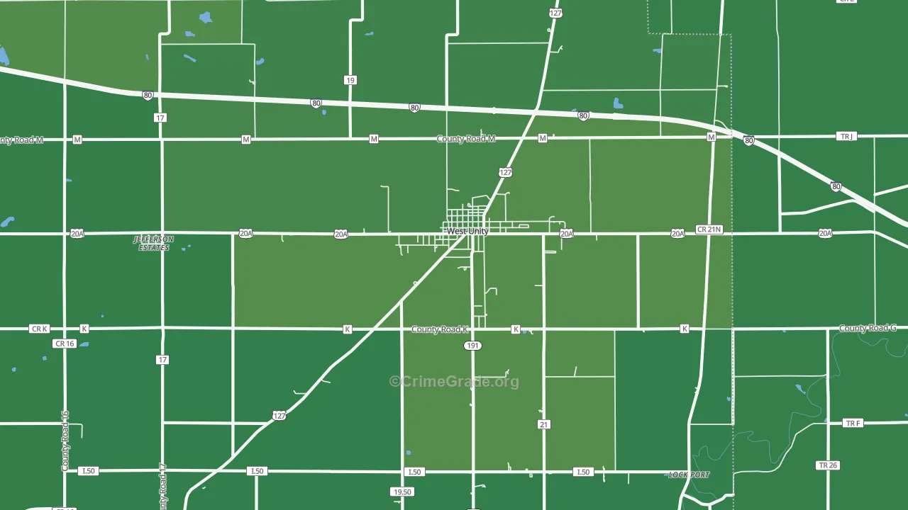 West Unity, OH Map of Vehicle Theft Rates