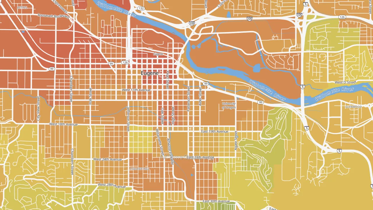 West University, Eugene, OR Map of Vehicle Theft Rates