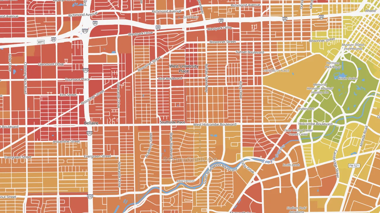 West University, Houston, TX Map of Vehicle Theft Rates