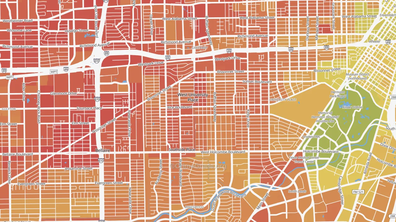 West University Place, TX Map of Vehicle Theft Rates