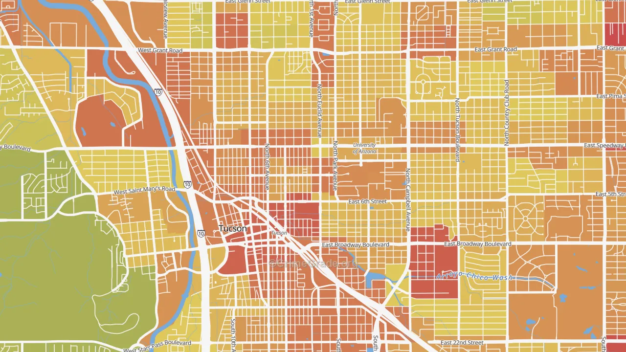 West University, Tucson, AZ Map of Vehicle Theft Rates