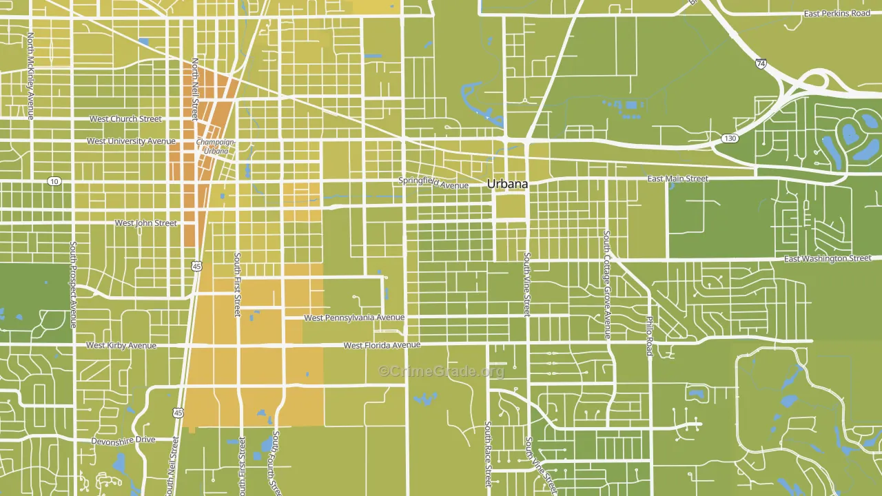 West Urbana, Urbana, IL Map of Vehicle Theft Rates
