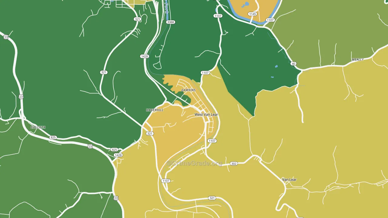 West Van Lear, KY Map of Vehicle Theft Rates