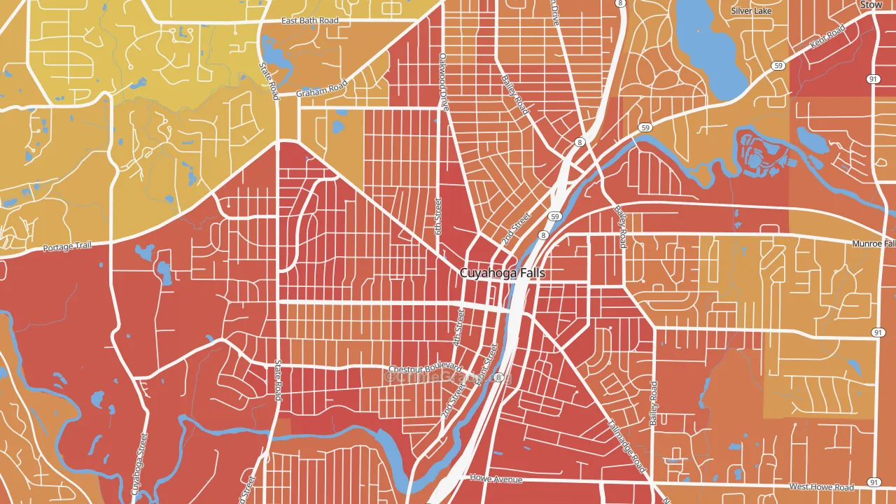 West Village, Cuyahoga Falls, OH Map of Vehicle Theft Rates