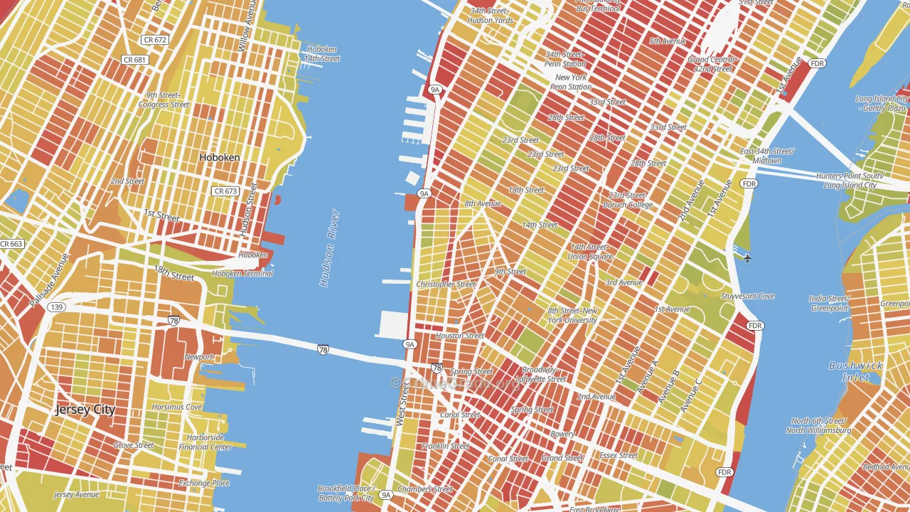 West Village, Manhattan, NY Map of Vehicle Theft Rates