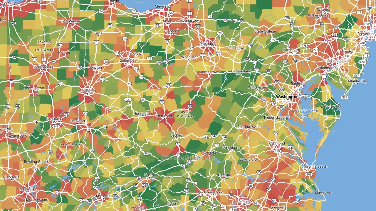 West Virginia Map of Vehicle Theft Rates