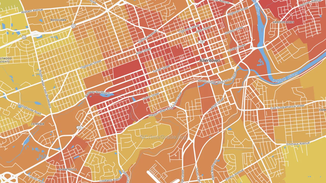 West Walnut, Allentown, PA Map of Vehicle Theft Rates