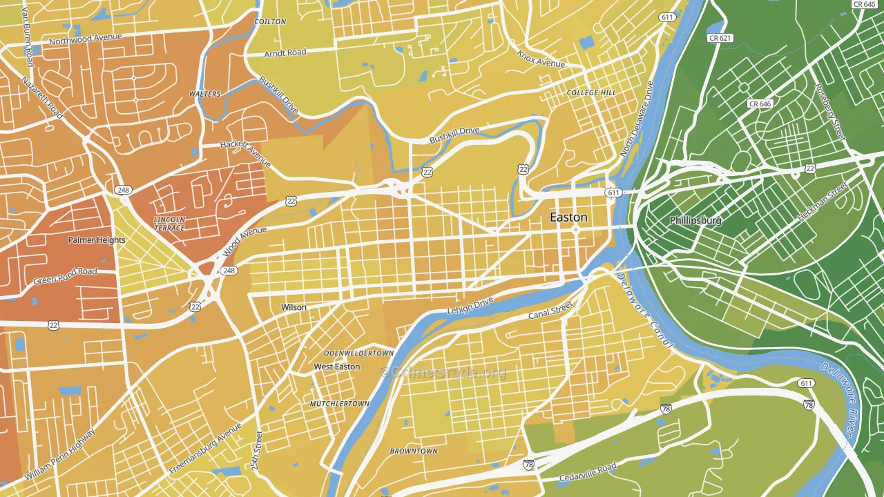 West Ward, Easton, PA Map of Vehicle Theft Rates