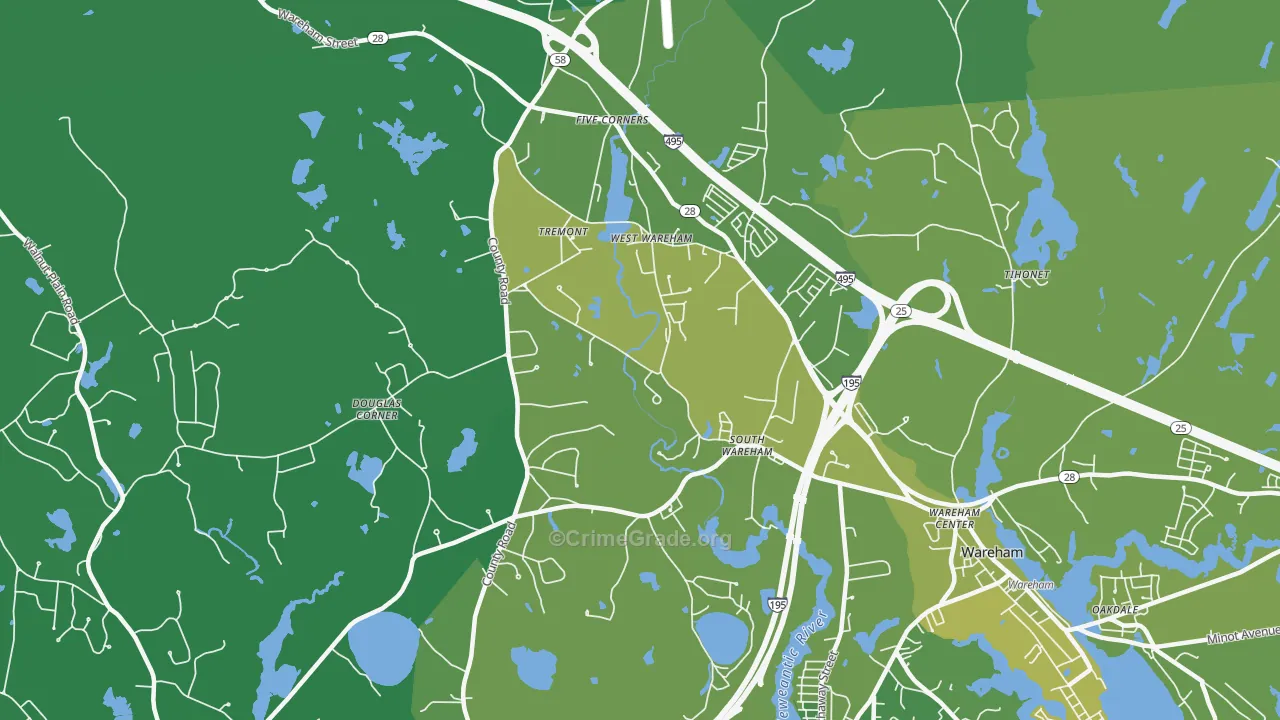West Wareham, MA Map of Vehicle Theft Rates