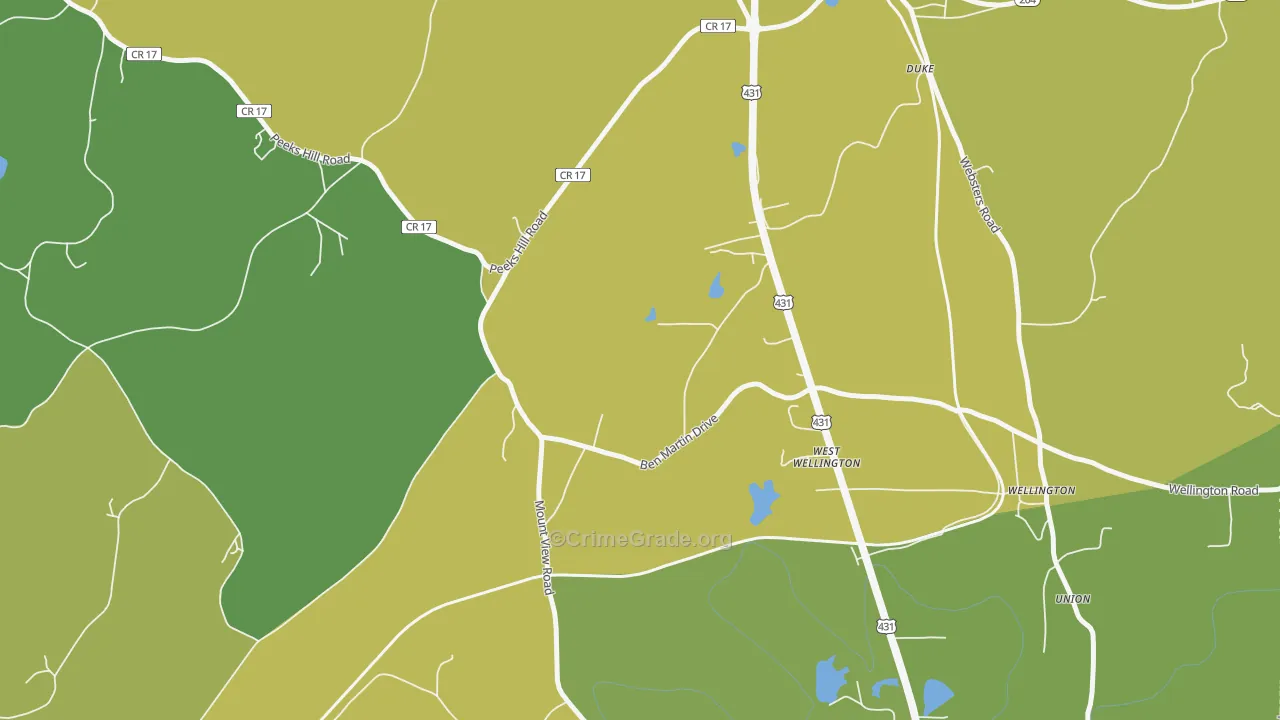 West Wellington, AL Map of Vehicle Theft Rates