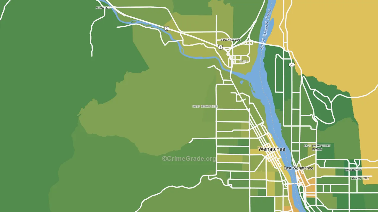 West Wenatchee, WA Map of Vehicle Theft Rates