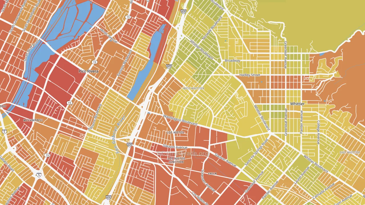West Whittier-Los Nietos, CA Map of Vehicle Theft Rates