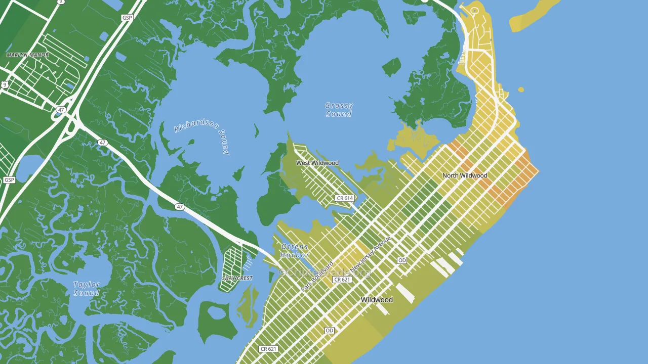 West Wildwood, NJ Map of Vehicle Theft Rates