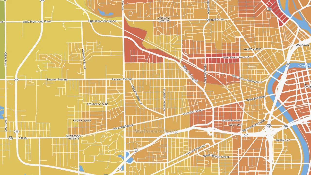 West Wood, Dayton, OH Map of Vehicle Theft Rates