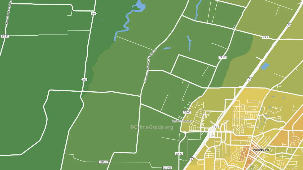 West Woodburn, OR Map of Vehicle Theft Rates