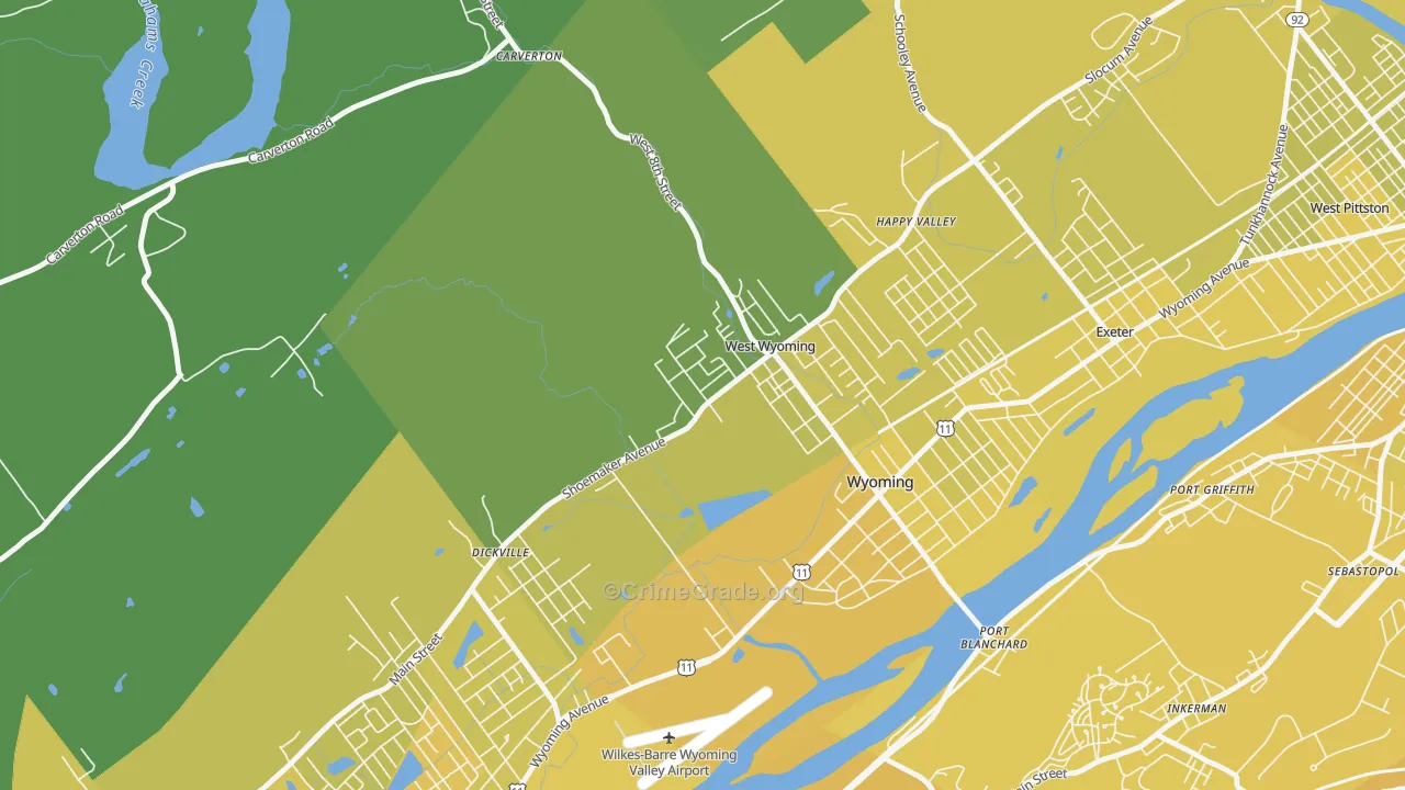 West Wyoming, PA Map of Vehicle Theft Rates
