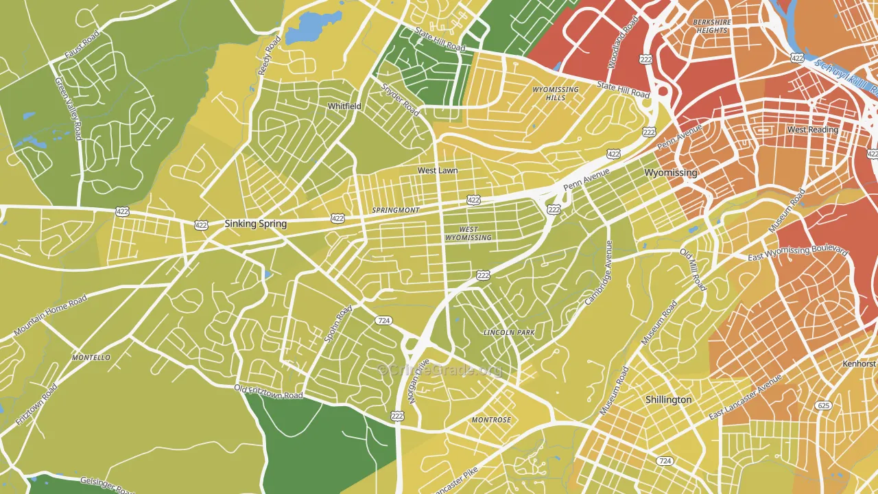West Wyomissing, PA Map of Vehicle Theft Rates