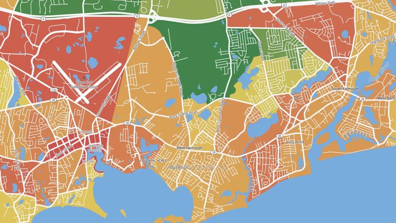 West Yarmouth, MA Map of Vehicle Theft Rates