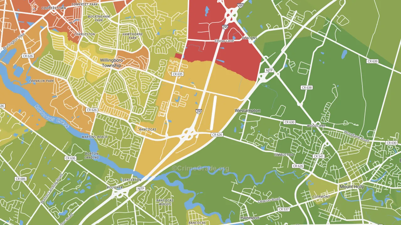 Westampton, NJ Map of Vehicle Theft Rates