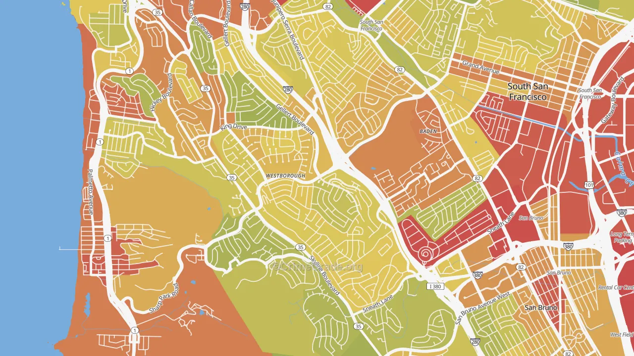 Westborough, South San Francisco, CA Map of Vehicle Theft Rates