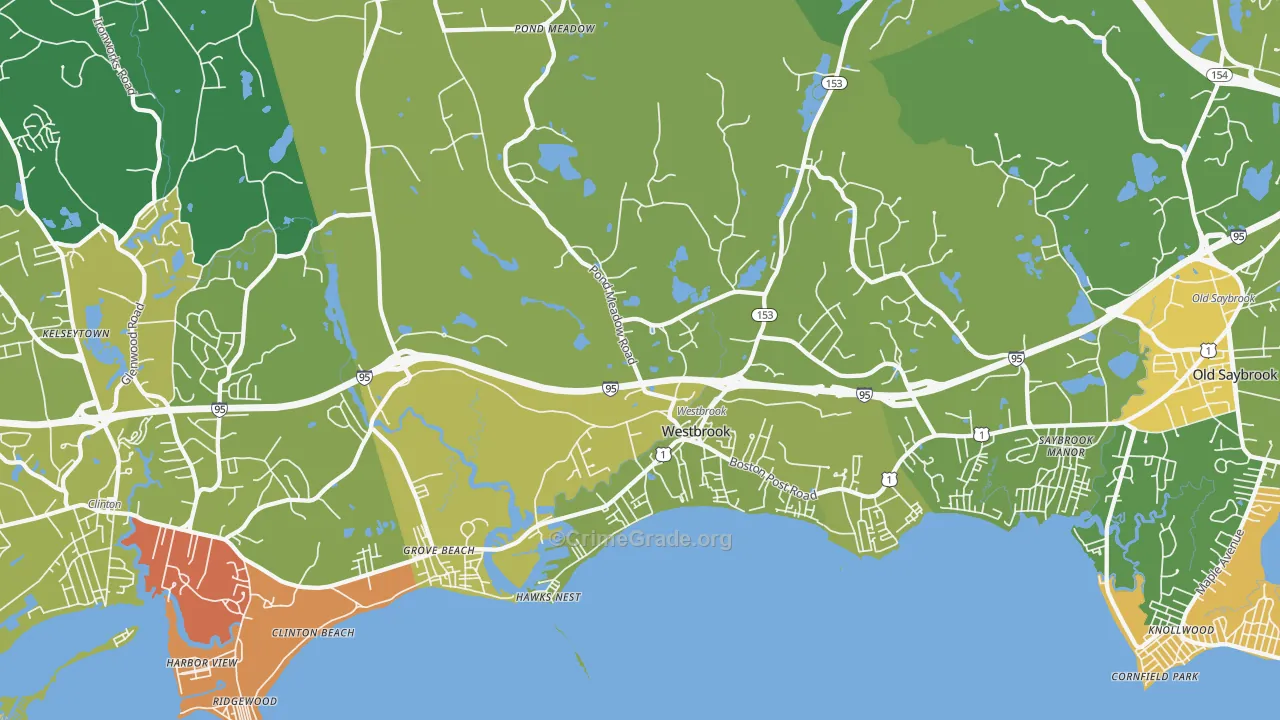 Westbrook, CT Map of Vehicle Theft Rates