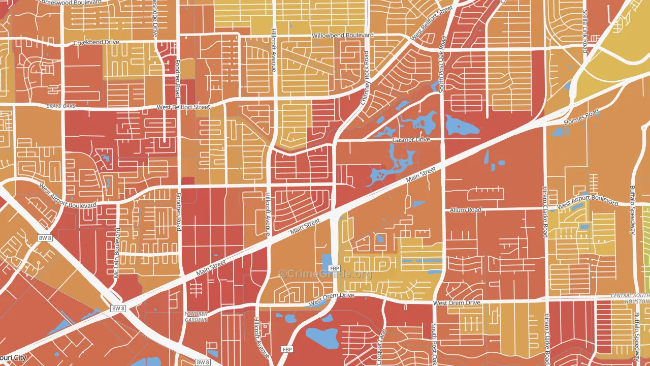 Westbury, Houston, TX Map of Vehicle Theft Rates
