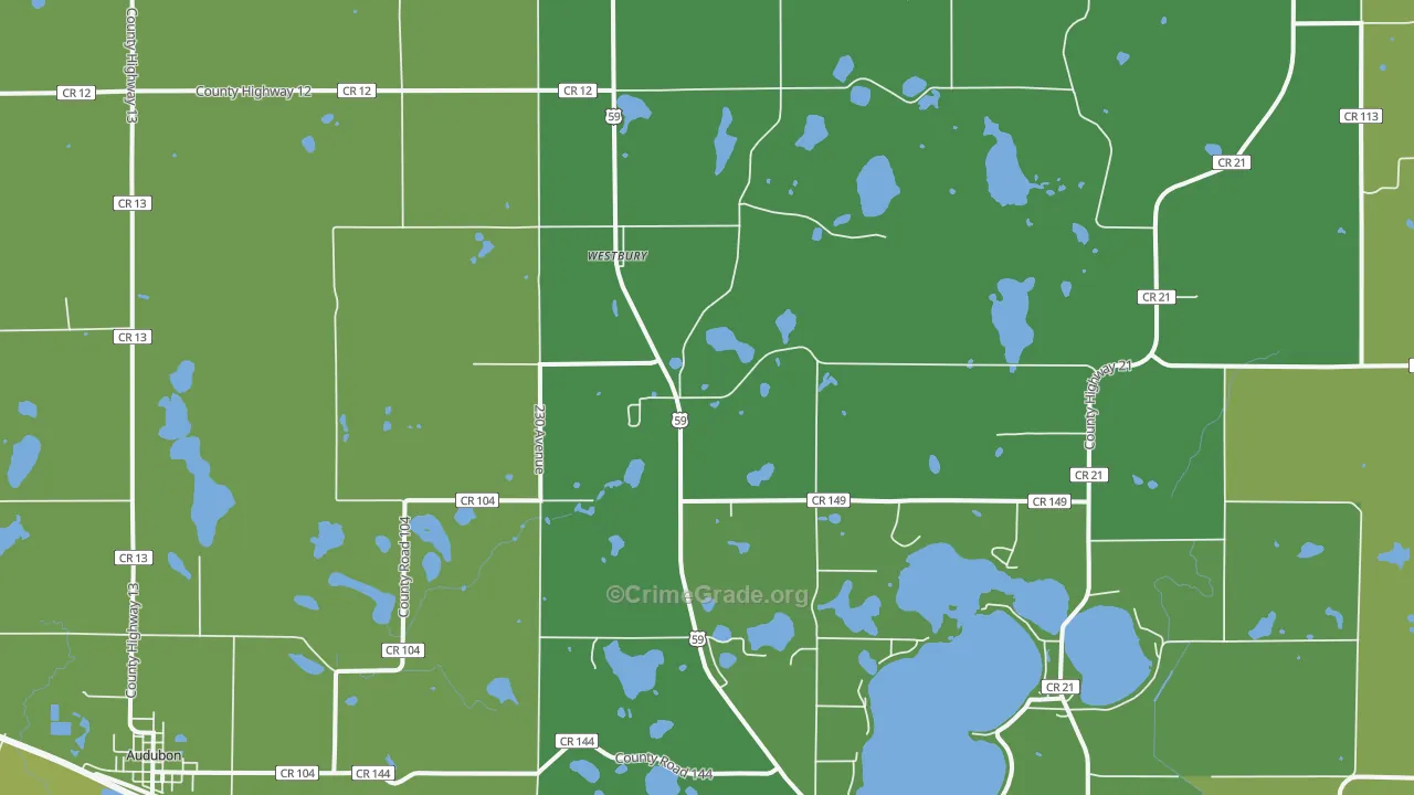 Westbury, MN Map of Vehicle Theft Rates