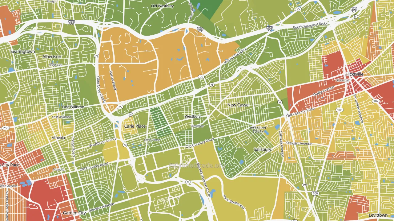 Westbury, NY Map of Vehicle Theft Rates
