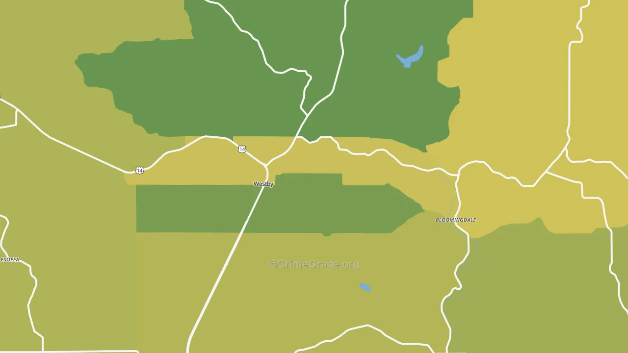 Westby, WI Map of Vehicle Theft Rates