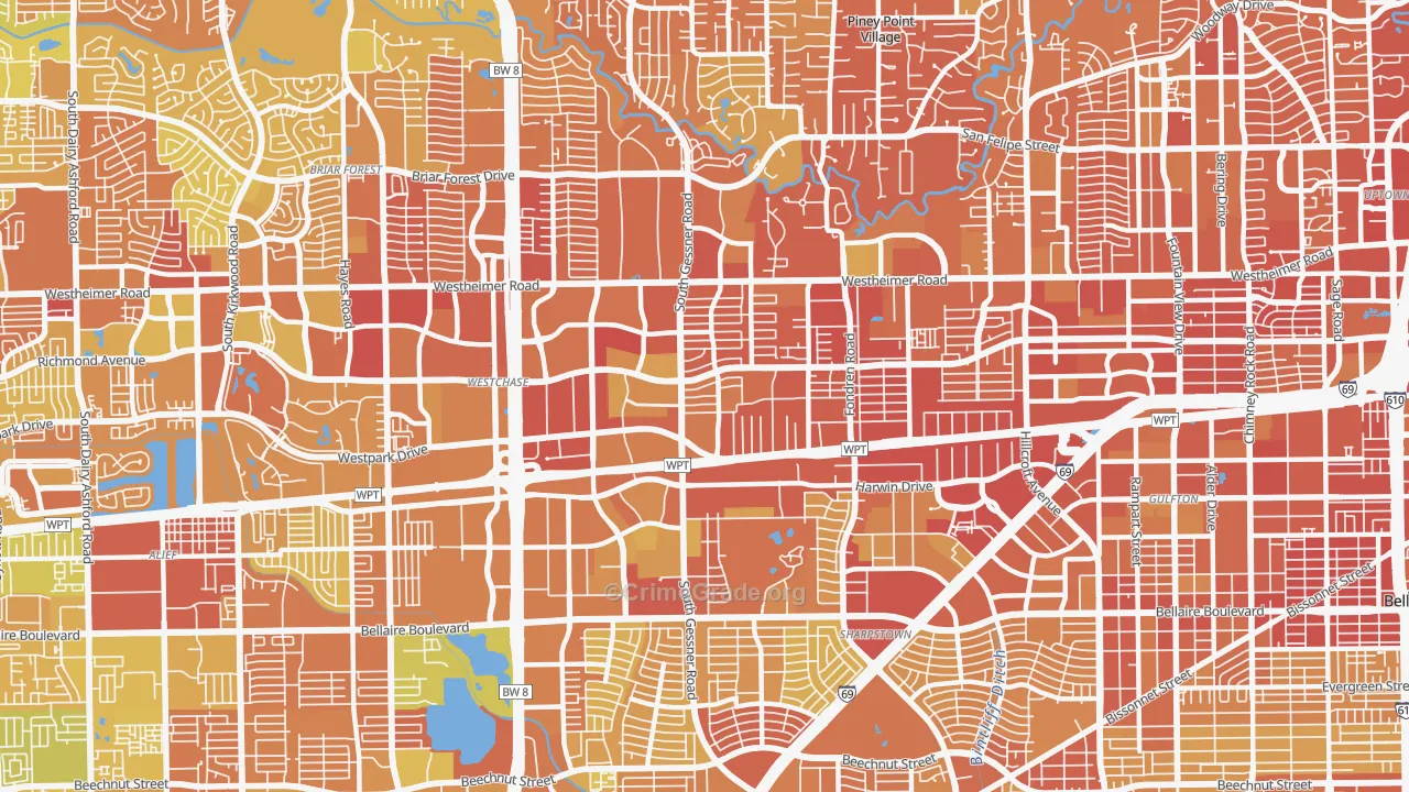 Westchase, Houston, TX Map of Vehicle Theft Rates
