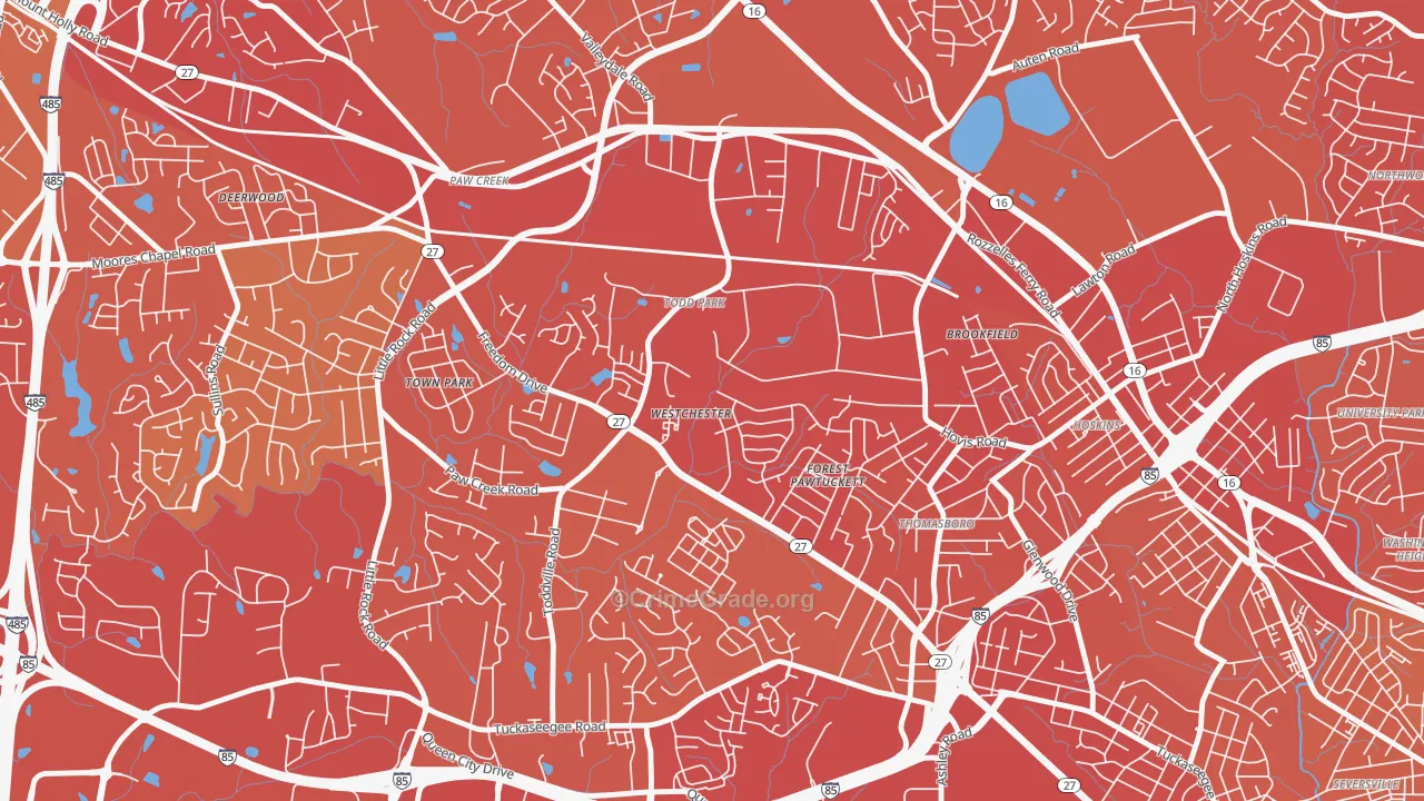 Westchester, Charlotte, NC Map of Vehicle Theft Rates