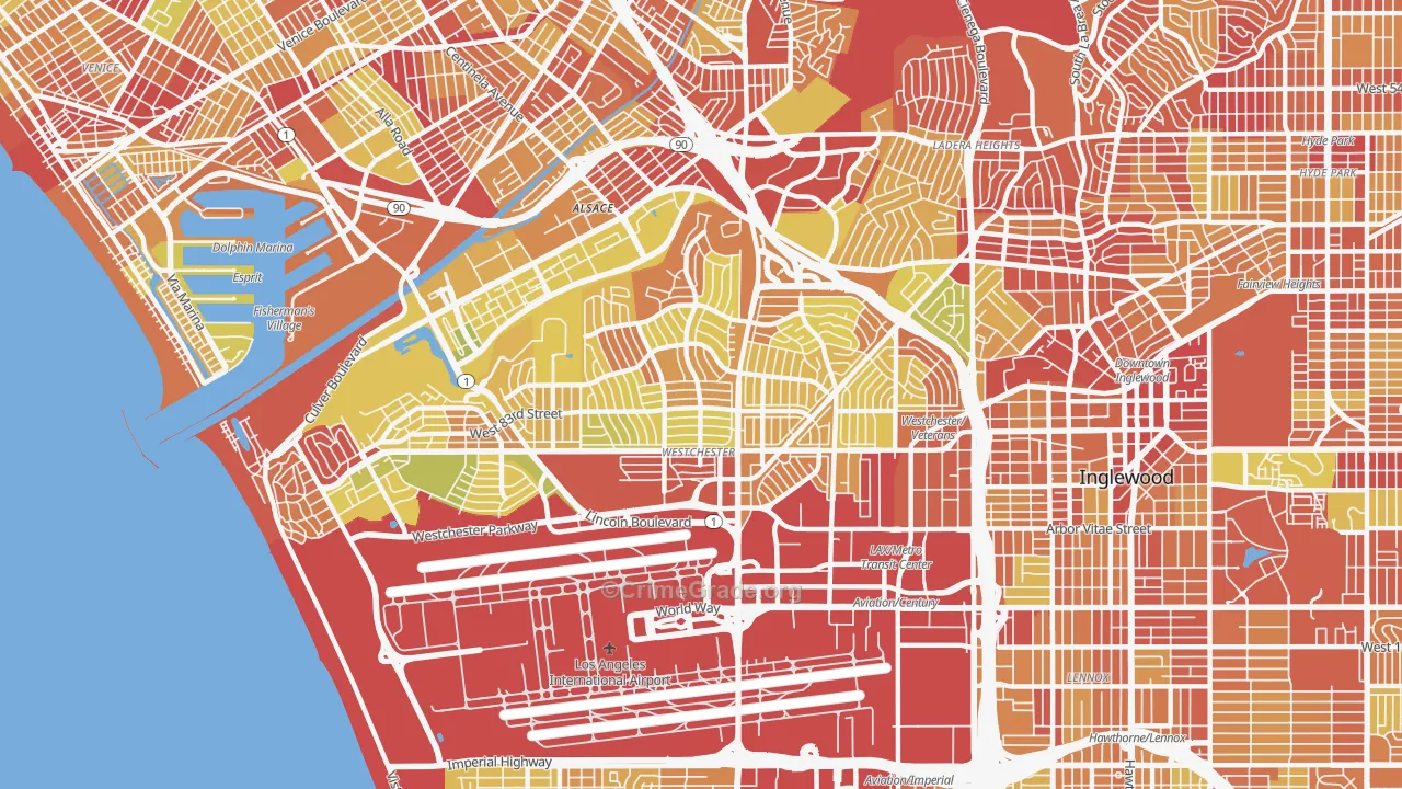 Westchester, Los Angeles, CA Map of Vehicle Theft Rates