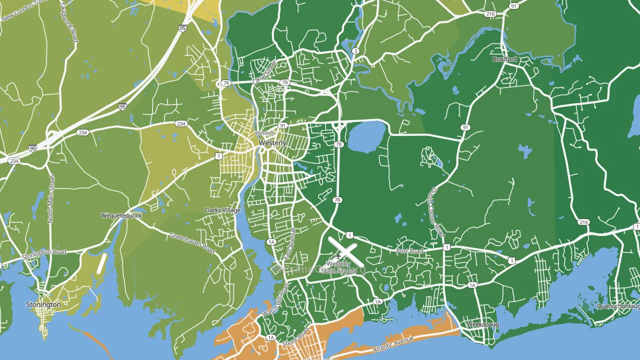 Westerly, RI Map of Vehicle Theft Rates