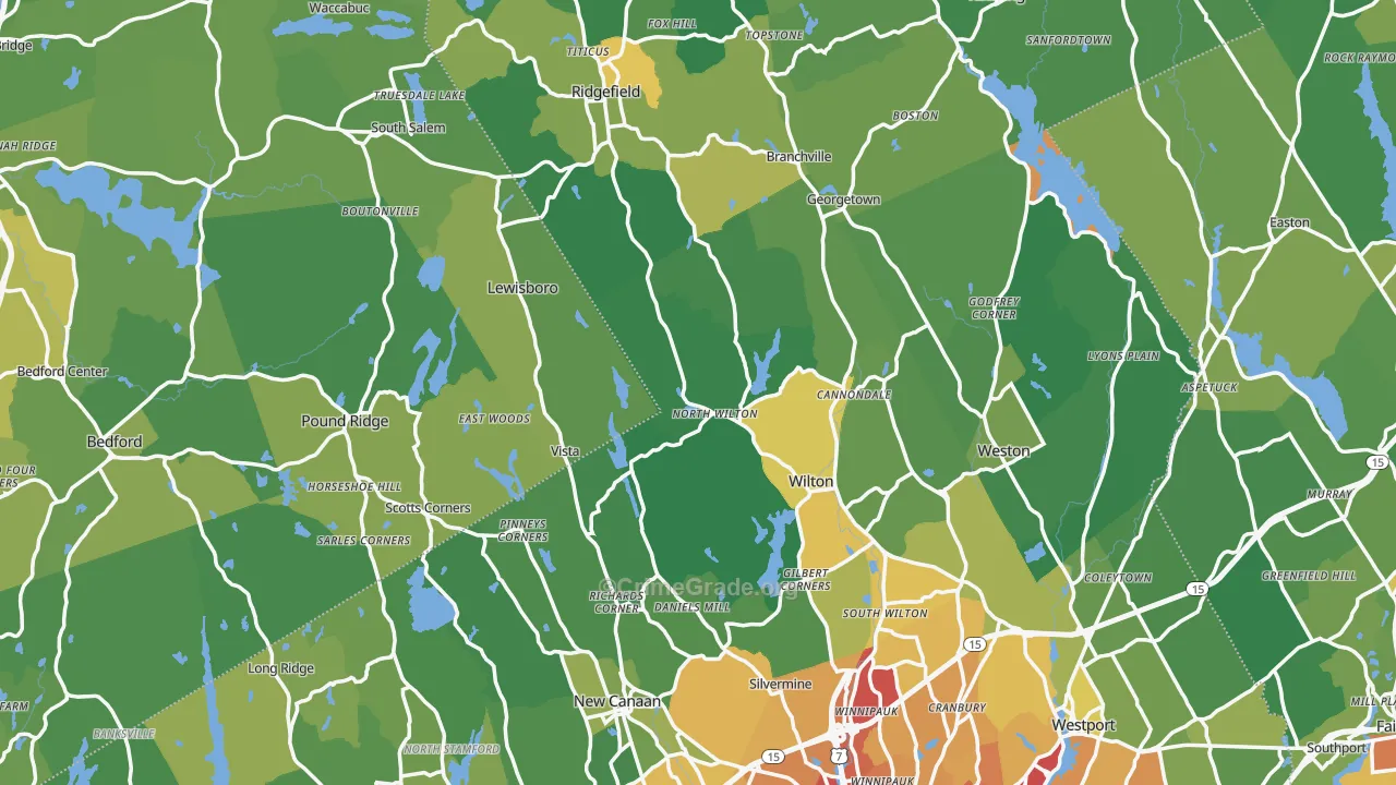 Western Connecticut Planning Region, CT Map of Vehicle Theft Rates
