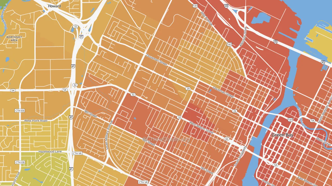 Western Corridor, Green Bay, WI Map of Vehicle Theft Rates