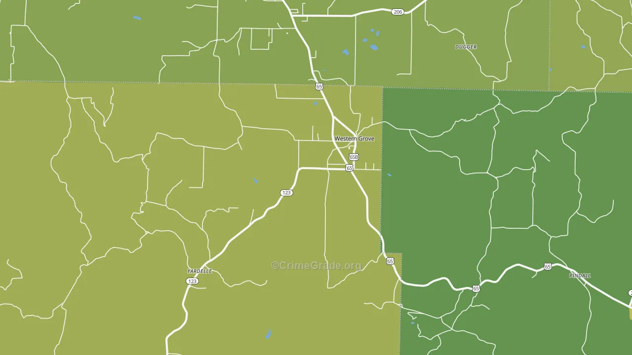 Western Grove, AR Map of Vehicle Theft Rates