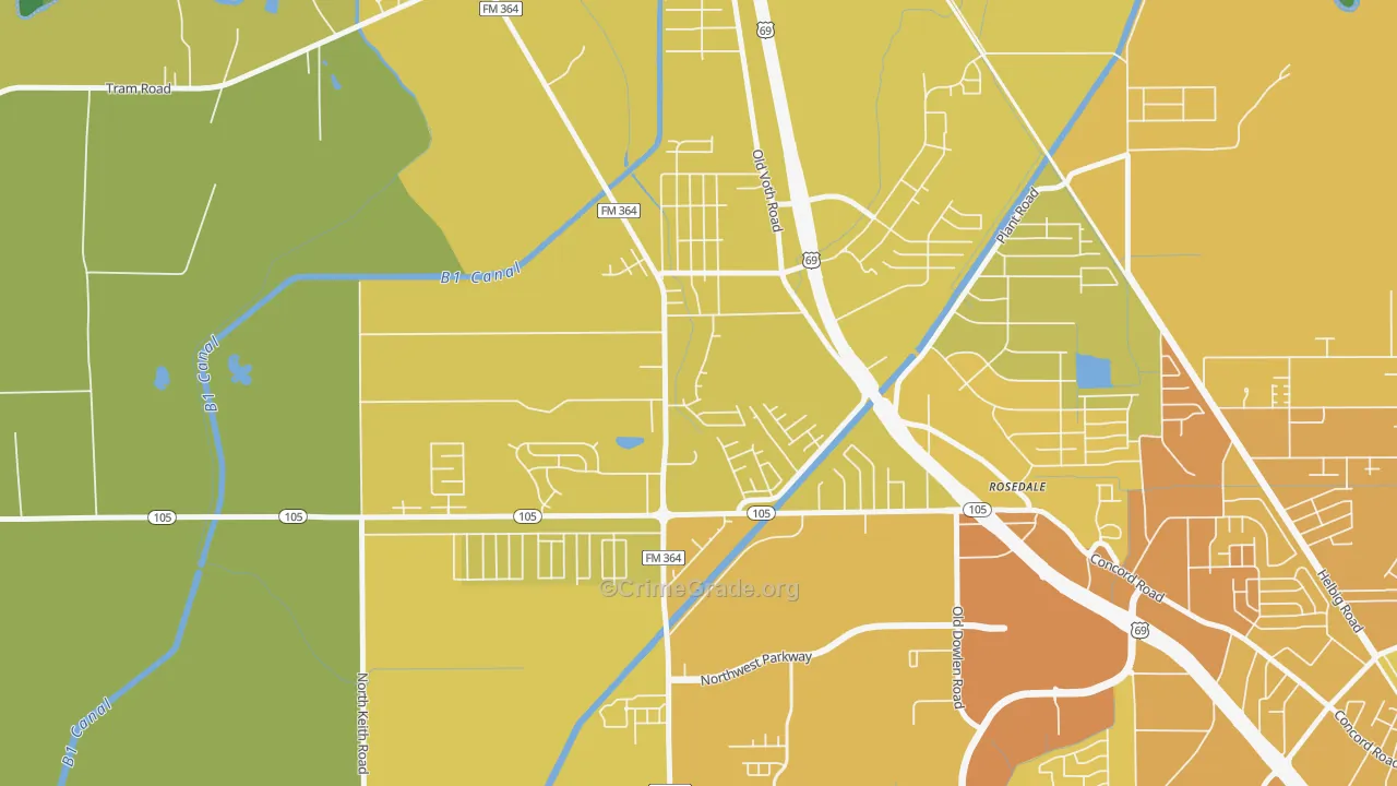 Western Hills, Beaumont, TX Map of Vehicle Theft Rates