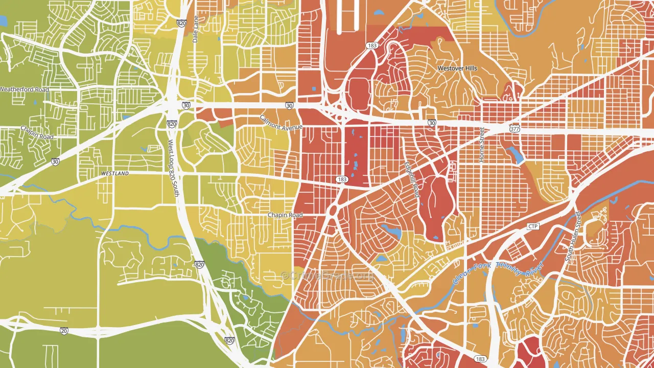 Western Hills Fort Worth, Fort Worth, TX Map of Vehicle Theft Rates