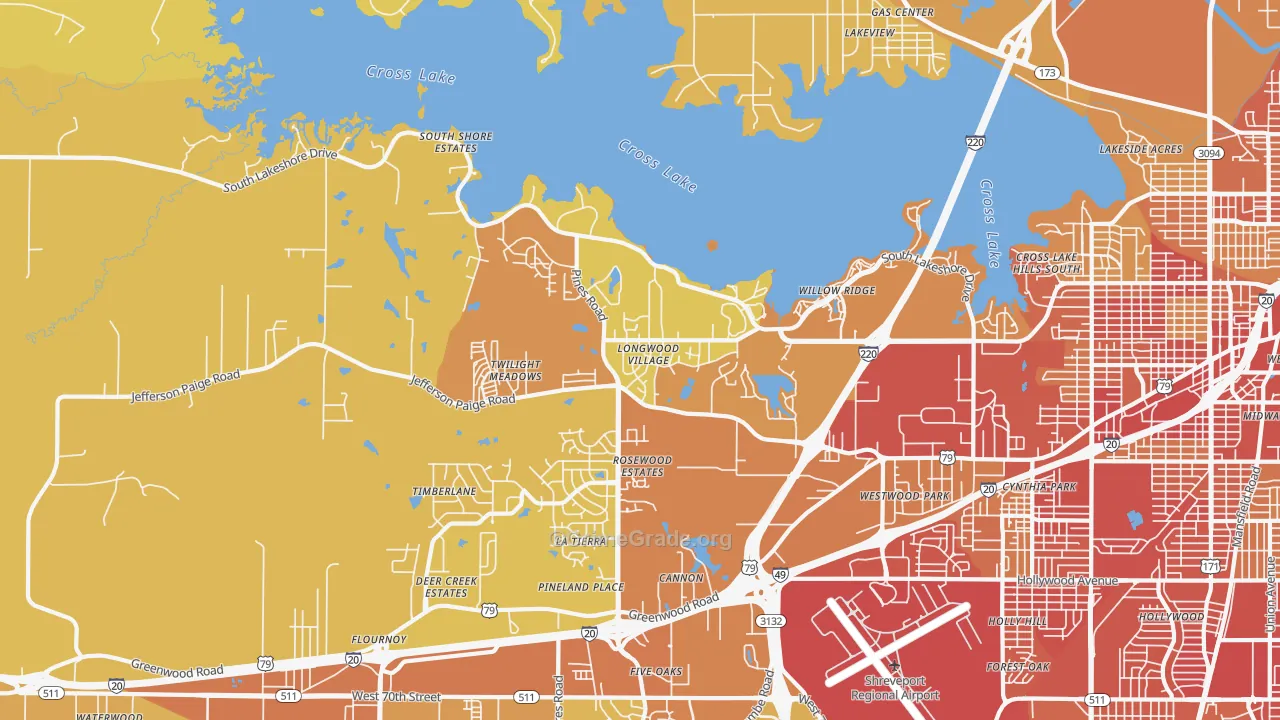 Western Hills Yarborough, Shreveport, LA Map of Vehicle Theft Rates